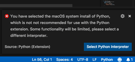 selected python not recommended